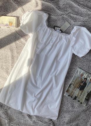 Primark коттоновое мини платье с объемными рукавами свободного кроя платья сарафан7 фото