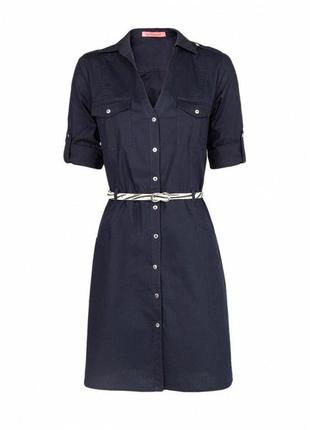 Платье-рубашка mango синее хлопковое c ремешком, l-xl