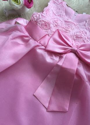 Розовое нарядное платье пышное с бантом3 фото