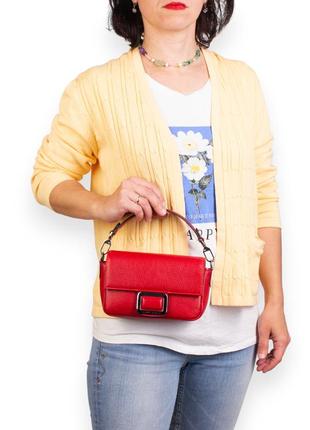 Маленькая женская кожаная сумка кросс-боди karya 2326-46 красная4 фото