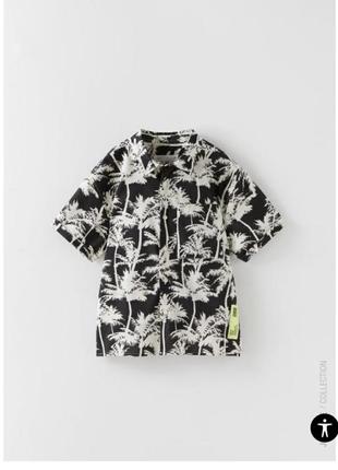 Льняная летняя рубашка в принт для мальчика zara boy 6р116,7р.122,8р.128,9р.134,10р.140,11-12р.152см.2 фото