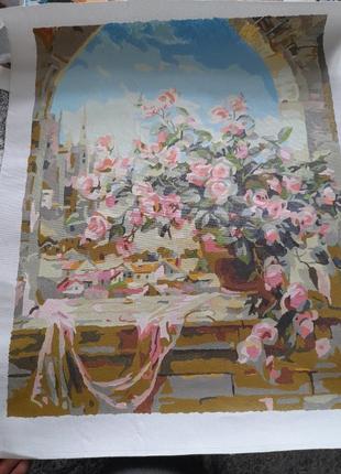 Картина акриловимм фарбами на полотні квіти, троянди.1 фото
