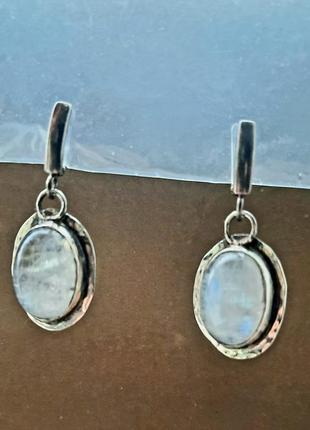 Эксклюзивные дизайнерские серебряные серьги 925 с большими адулярами лунными камнями высокого качества3 фото