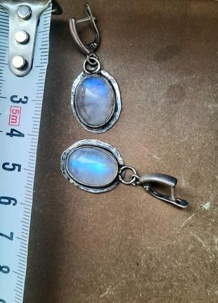 Эксклюзивные дизайнерские серебряные серьги 925 с большими адулярами лунными камнями высокого качества4 фото