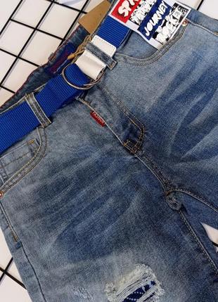 Стильные подростковые джинсовые шорты для парня.(в комплекте ремешок)5 фото