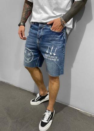 Чоловічі джинсові шорти mom синього кольору3 фото