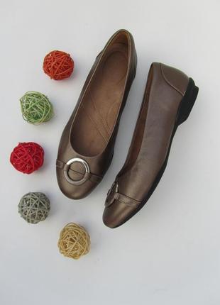 Кожаные мягкие туфельки бронзового оттенка