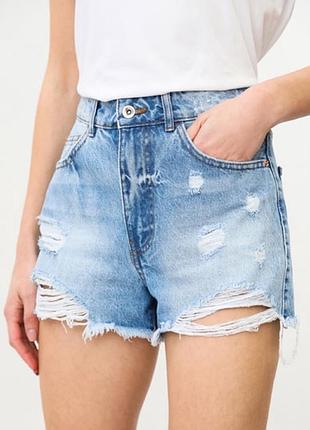 Джинсові шорти mom lefties з високою талією та порваностями іспанія розмір 34/xs