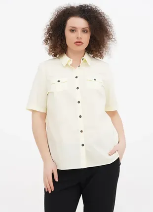 Мегаклассная желтая лимонная блуза рубашка кэжуал с карманами германия новая очень большой размер 58/60/621 фото