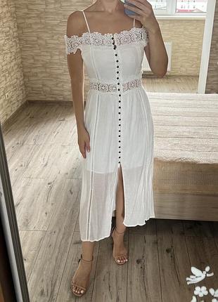 Білий сарафан міді біла сукня міді з мереживом