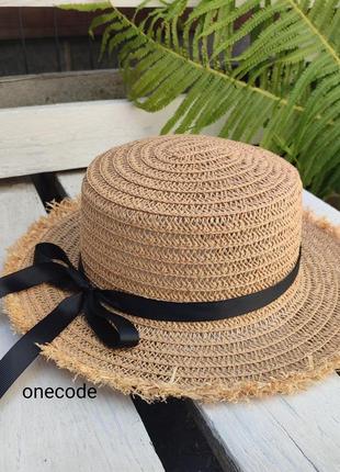 Літній пляжний капелюх, капелюх солом'яний канотьє з бахромою, шляпа1 фото
