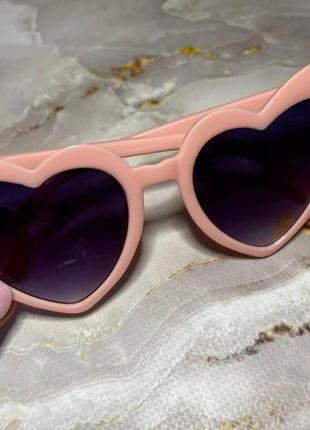 Окуляри жіночі сонцезахисні котяче око серце в рожевій оправі9 фото