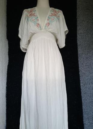 100% вискоза. женское  натуральное молочное вискозное платье вышивка  сарафан вышиванка фотосессия5 фото