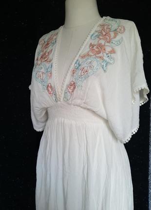 100% вискоза. женское  натуральное молочное вискозное платье вышивка  сарафан вышиванка фотосессия6 фото
