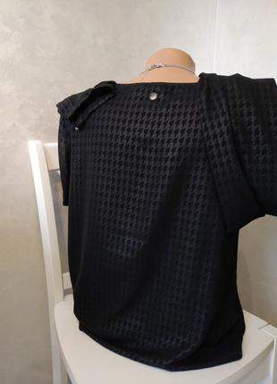 Блузка чорного кольору в принт гусячі лапки, черная блузка4 фото