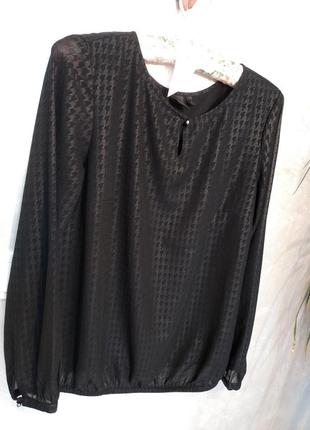 Блузка чорного кольору в принт гусячі лапки, черная блузка7 фото