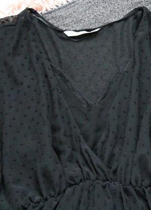 Черная прозрачная блуза в горох на запах zara размер 38 м6 фото