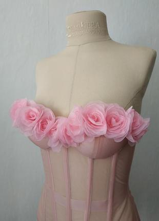 Розовый корсет с розами. розовый корсет ручной работы2 фото