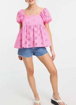 100% хлопок прошва трендовая розовая блузка с квадратным вырезом батал свободная блуза6 фото
