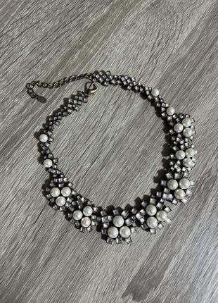 Ожерелье с жемчугом и кристаллами zara