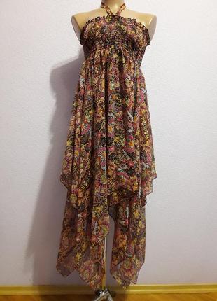 Классное пляжное шифоновое платье сарафан туника парео. размер 46.1 фото