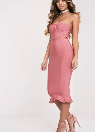 Бандажное розовое платье3 фото
