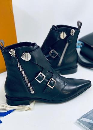 Ботинки кожаные женские черные встиле louis vuitton луи витон6 фото