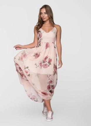 Літня сукня сарафан максі  плаття квітковий принт відкрита спина