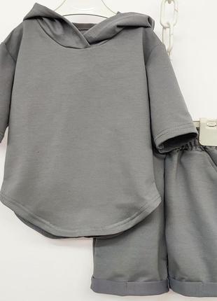 Костюм летний футболка с капюшоном и шорты с карманами однотон4 фото