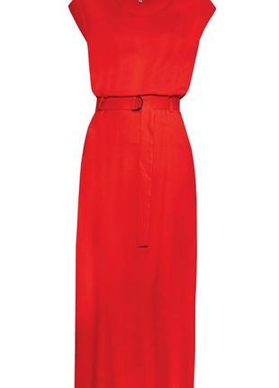 Платье вискозное длинное 7/8 с разрезом zaps meonia 002 без рукавов с поясом красное летнее 20233 фото