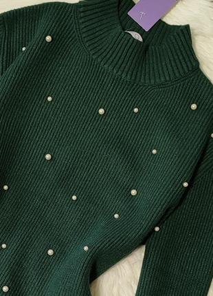 Женский свитер olko зелёный с бусинами размер 44-46 s-м3 фото