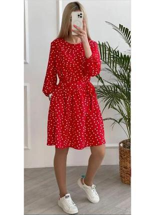 Весняна літня сукня в горошок повсякденна червона жіноча сукня клеш з довгим рукавом приталена