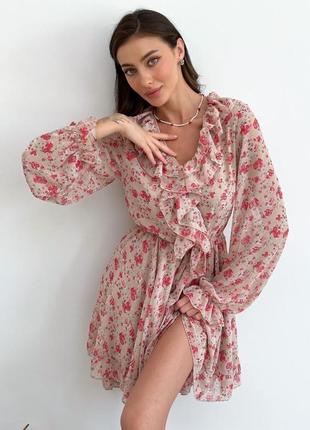 Роскошное шифоновое платье беби долл с рюшками с пышной юбкой короткое расклешенное желтое розовое черное вечернее на выход повседневное