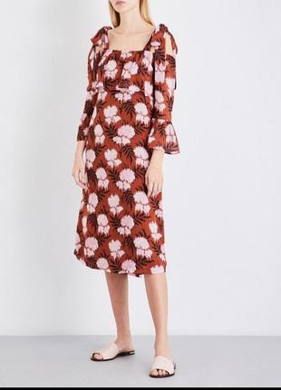 Стильне плаття міді в квітковий принт ganni платье в цветочный sandro maje7 фото