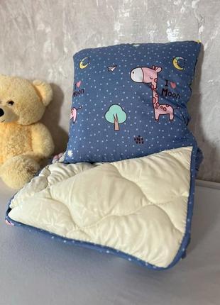 Набор детское одеяло и подушка сине-молочный2 фото