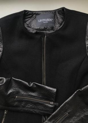 Шерстяная куртка жакет с кожаными рукавами leonardo швейцария4 фото