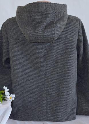 Брендовое серое шерстяное демисезонное пальто полупальто дафлкот с капюшоном e-vie3 фото