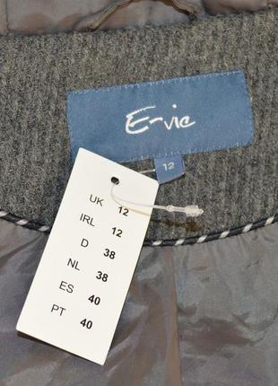 Брендовое серое шерстяное демисезонное пальто полупальто дафлкот с капюшоном e-vie4 фото
