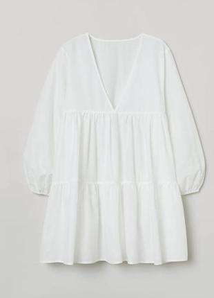 Коротка розкльошена пляжна сукня h&m з повітряної бавовняної тканини2 фото