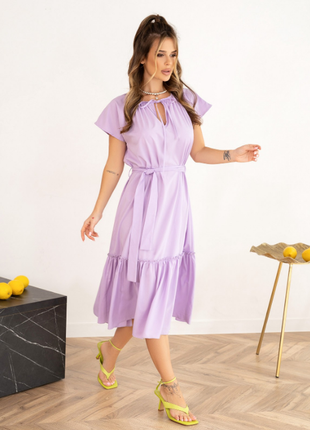 Свободное деловое расклешенное платье классика миди с воланом 3 цвета3 фото