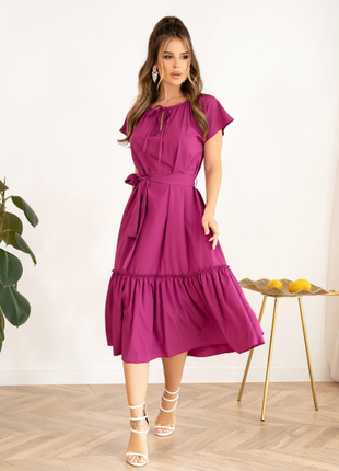 Свободное деловое расклешенное платье классика миди с воланом 3 цвета4 фото