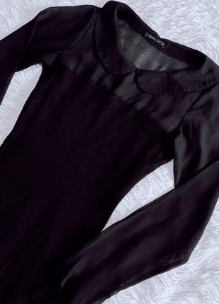 Стильное черное платье mohito с прозрачным верхом и воротничком2 фото