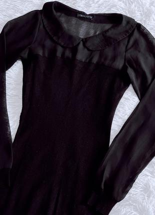 Стильное черное платье mohito с прозрачным верхом и воротничком3 фото