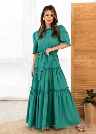 Длинное макси платье с рюшами воланами деловое 4 цвета