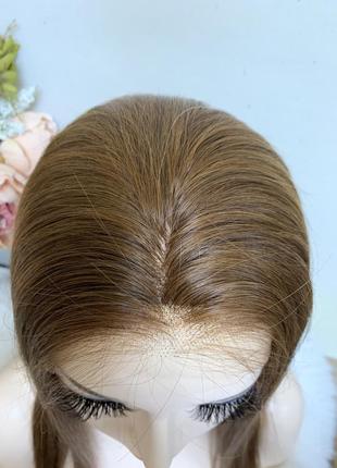 Перука з натурального волосся / система заміщення волосся на сітці з імітацією шкіри, темно руда3 фото