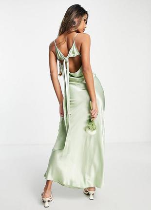 Атласное платье-комбинация цвета шалфея с завязками на спине topshop5 фото