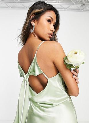 Атласное платье-комбинация цвета шалфея с завязками на спине topshop7 фото