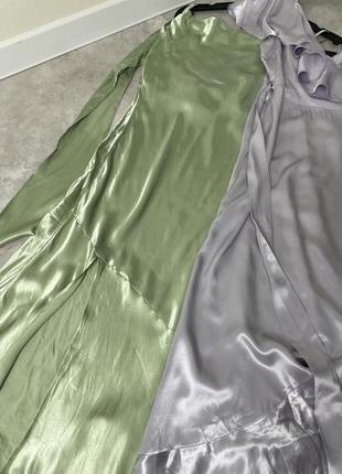 Атласное платье-комбинация цвета шалфея с завязками на спине topshop4 фото