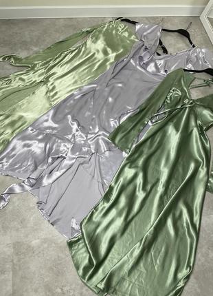Атласное платье-комбинация цвета шалфея с завязками на спине topshop3 фото