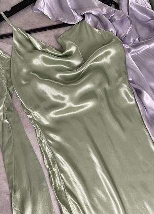 Атласное платье-комбинация цвета шалфея с завязками на спине topshop6 фото